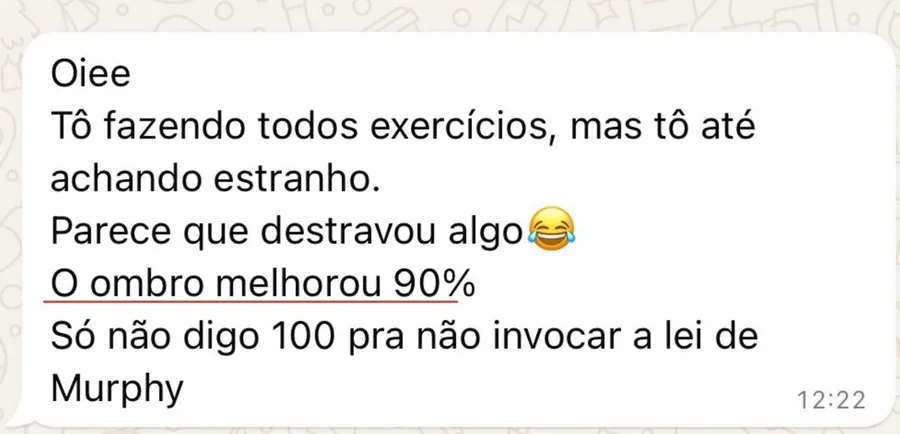 Mensagem de aluna: o ombro melhorou 90%